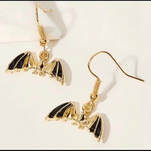 Gold black bat earrings